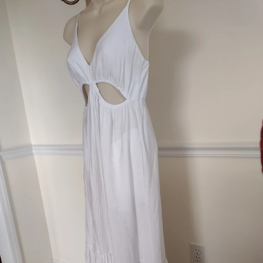Abercrombie & Fitch White Maxi Beachy Flowy Cotton Summer Dress Size XS Tall